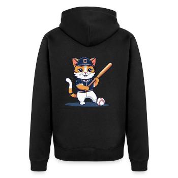 Baseball Katze I lustige Tiere | Sport | Kätzchen - Unisex Premium Bio Zip Hoodie - Schwarz - Hinten - Nico (187cm)