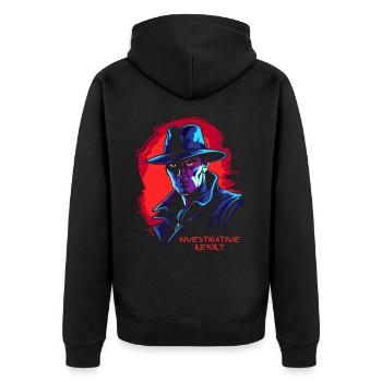 Investigativer Bericht eines -Film-Noir Detektiv - Unisex Premium Bio Zip Hoodie - Schwarz - Hinten - Nico (187cm)