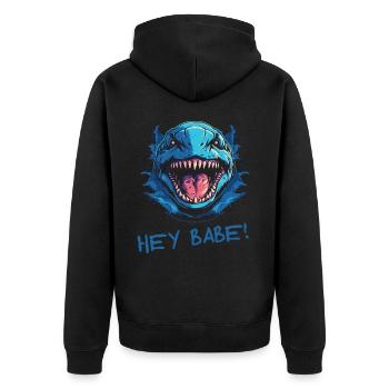 Wütende Lustige Schildkröte, Hey Babes! - Unisex Premium Bio Zip Hoodie - Schwarz - Hinten - Nico (187cm)