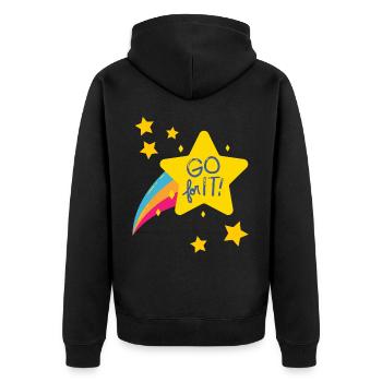 GO for it / Motivation zu mehr Mut / Geschenkidee - Unisex Premium Bio Zip Hoodie - Schwarz - Hinten - Nico (187cm)