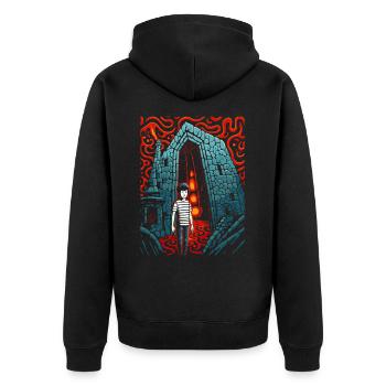 Das Kind verloren im dunklen Kerker - Unisex Premium Bio Zip Hoodie - Schwarz - Hinten - Nico (187cm)