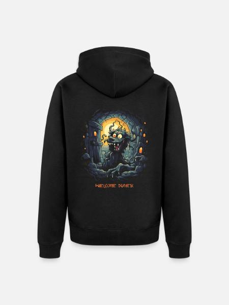 Welcome, Buddies, Dungeon Dog - Unisex Premium Organic Zip Hoodie - black