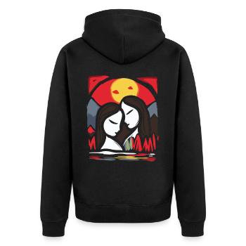 Ist das Kunst, zwei knallige Farben Liebhaber - Unisex Premium Bio Zip Hoodie - Schwarz - Hinten - Nico (187cm)