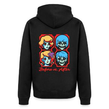 Schönheit vorher vs. nachher, Zombie-Köpfe - Unisex Premium Bio Zip Hoodie - Schwarz - Hinten - Nico (187cm)