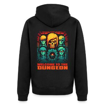 Welcome to the dungeon with skull and friends - Unisex Premium Organic Zip Hoodie - black - Back - Nico (187cm)