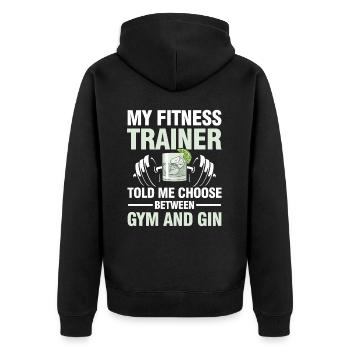 Fitness Trainer Gym And Gin Calisthenics - Unisex Premium Bio Zip Hoodie - Schwarz - Hinten - Nico (187cm)