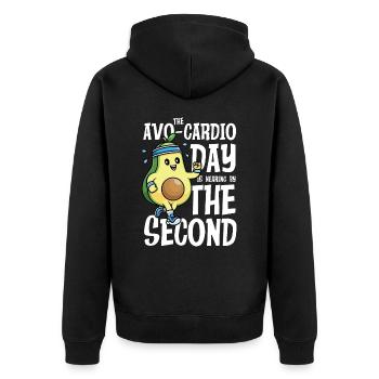 Avo-Cardio Day Avocada Calisthenics für Männer - Unisex Premium Bio Zip Hoodie - Schwarz - Hinten - Nico (187cm)