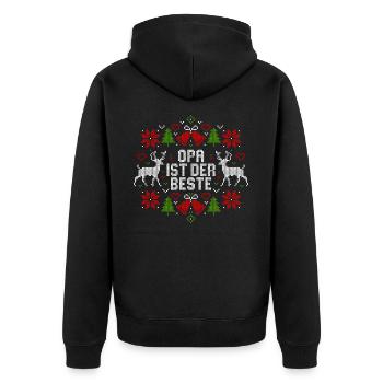 Ugly Christmas - Opa ist der Beste - Weihnachten - Unisex Premium Bio Zip Hoodie - Schwarz - Hinten - Nico (187cm)