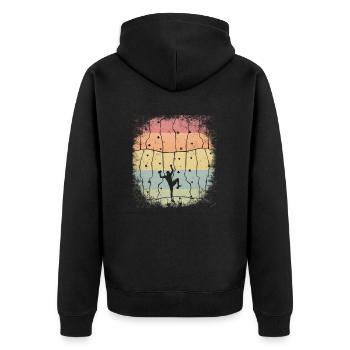 Bouldern Klettern Vintage Retro Kletterer - Unisex Premium Bio Zip Hoodie - Schwarz - Hinten - Nico (187cm)