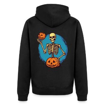 Es ist Skelett-Kürbis-Zeit und Halloween - Unisex Premium Bio Zip Hoodie - Schwarz - Hinten - Nico (187cm)