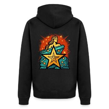 Göttin der Gerechtigkeit Sterne: Ikonische Frau - Unisex Premium Bio Zip Hoodie - Schwarz - Hinten - Nico (187cm)