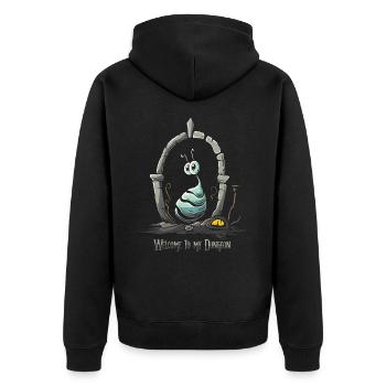 Welcome to my dungeon, stupid maggot worm - Unisex Premium Organic Zip Hoodie - black - Back - Nico (187cm)