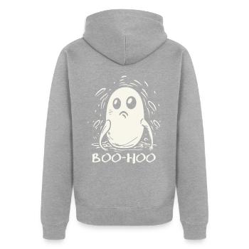 The Disappointed, Sad-Funny Little Ghost - Unisex Premium Organic Zip Hoodie - heather grey - Back - Nico (187cm)