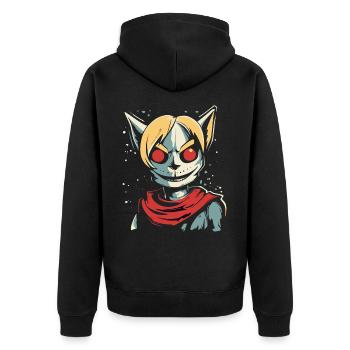 Cartoon Anime Manga: Sinister Cat Girl - Unisex Premium Organic Zip Hoodie - black - Back - Nico (187cm)