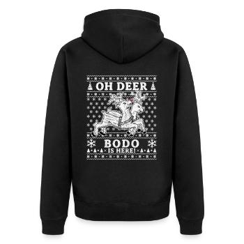 Oh Deer - Bodo is here Ugly Weihnachten - Unisex Premium Bio Zip Hoodie - Schwarz - Hinten - Nico (187cm)