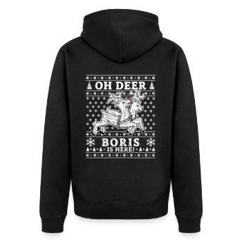 Oh Deer - Boris is here Ugly Weihnachten - Unisex Premium Bio Zip Hoodie - Schwarz - Hinten - Nico (187cm)