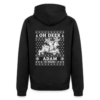 Oh Deer - Adam is here Ugly Weihnachten - Unisex Premium Bio Zip Hoodie - Schwarz - Hinten - Nico (187cm)