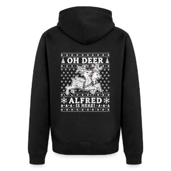 Oh Deer - Alfred is here Ugly Weihnachten - Unisex Premium Bio Zip Hoodie - Schwarz - Hinten - Nico (187cm)