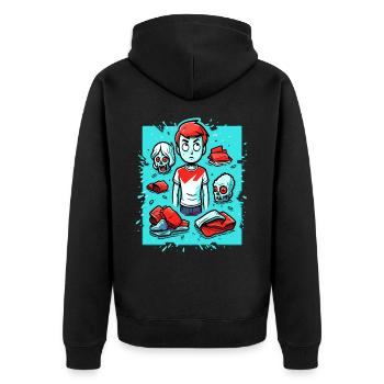 Cartoon-Überraschung: Pack deine Taschen, Junge - Unisex Premium Bio Zip Hoodie - Schwarz - Hinten - Nico (187cm)