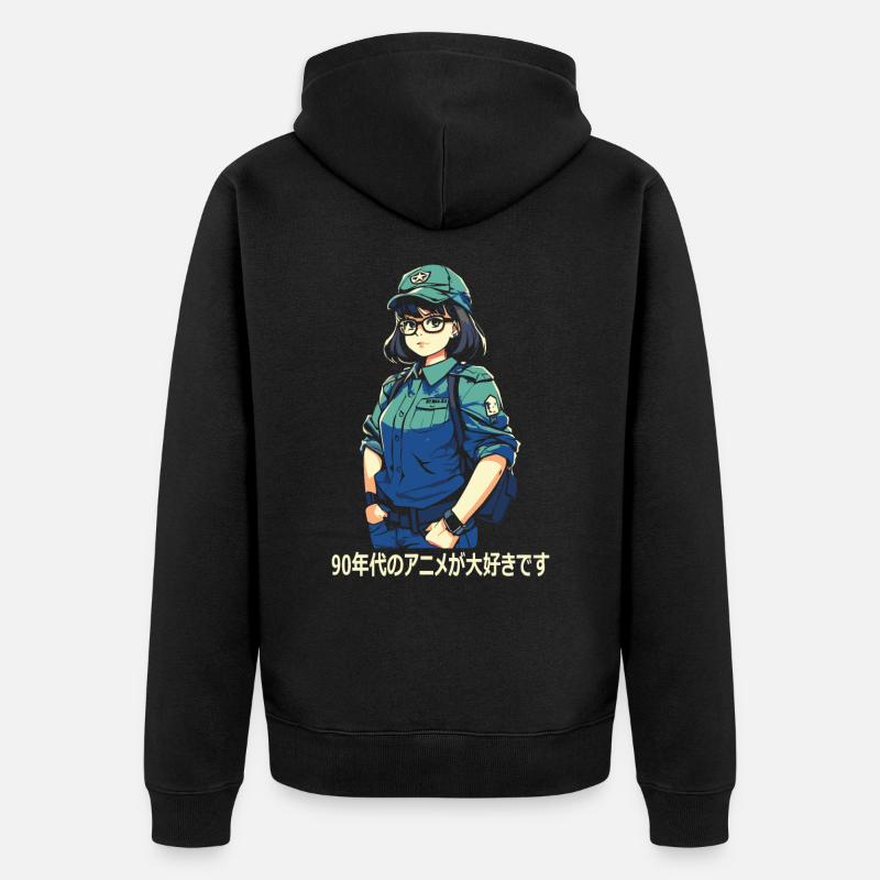 Ich liebe 90er Anime - Unisex Premium Bio Zip Hoodie - Schwarz