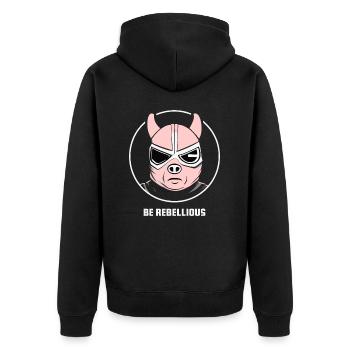 BE REBELLIOUS with Pigs Mask - Unisex Premium Organic Zip Hoodie - black - Back - Nico (187cm)