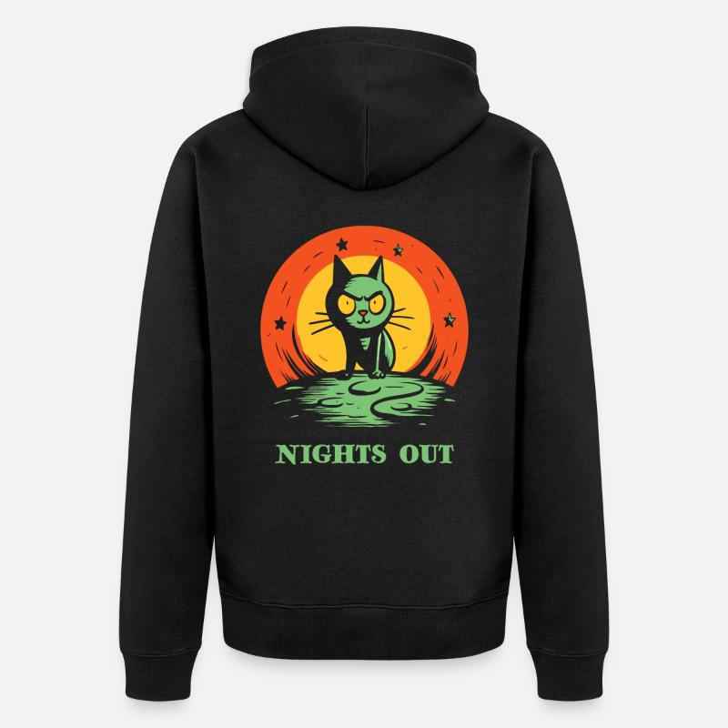 Nachts draußen, eine Katze - Unisex Premium Bio Zip Hoodie - Schwarz