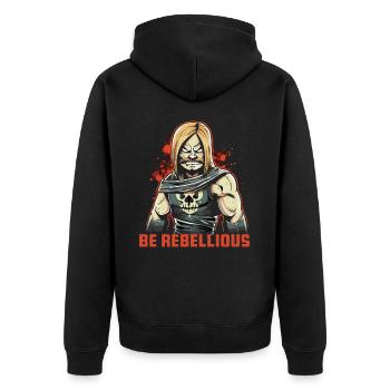 Sei rebellisch wie ein Rocker-Motorradfahrer - Unisex Premium Bio Zip Hoodie - Schwarz - Hinten - Nico (187cm)