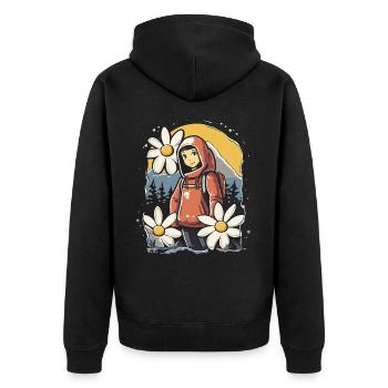 Anime Mädchen auf Wanderung in der Natur - Unisex Premium Bio Zip Hoodie - Schwarz - Hinten - Nico (187cm)