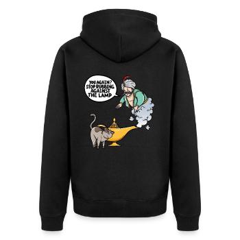 Sie Wieder Aufhören Reiben Gegen Die Lampe - Unisex Premium Bio Zip Hoodie - Schwarz - Hinten - Nico (187cm)