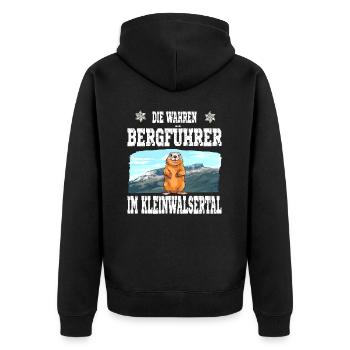 Die wahren Bergführer Kleinwalsertal Murmeltier - Unisex Premium Bio Zip Hoodie - Schwarz - Hinten - Nico (187cm)