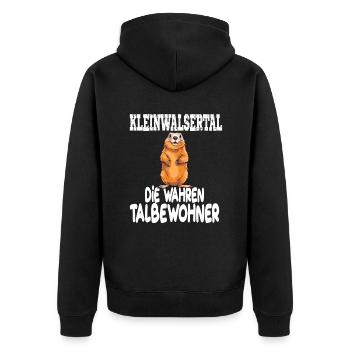 Kleinwalsertal Murmeltier Wahren Talbewohner - Unisex Premium Bio Zip Hoodie - Schwarz - Hinten - Nico (187cm)