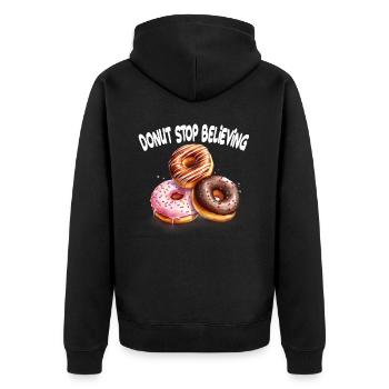 Donut Stop Believing für einen Donut-Liebhaber - Unisex Premium Bio Zip Hoodie - Schwarz - Hinten - Nico (187cm)