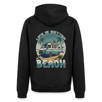 Life is better at the Beach - Campervan - Unisex Premium Organic Zip Hoodie - black - Back - Nico (187cm)