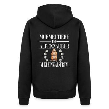 Murmeltier und Alpenzauber im Kleinwalsertal - Unisex Premium Bio Zip Hoodie - Schwarz - Hinten - Nico (187cm)