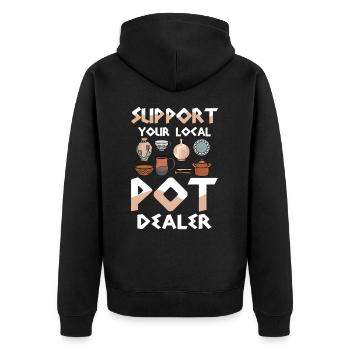 Support Your Local Pot Dealer - Unisex Premium Bio Zip Hoodie - Schwarz - Hinten - Nico (187cm)