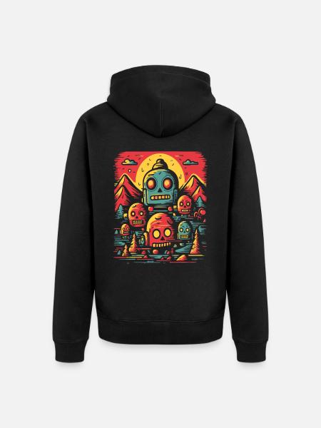 Cartoon Robotic Robot Nature - Unisex Premium Organic Zip Hoodie - black