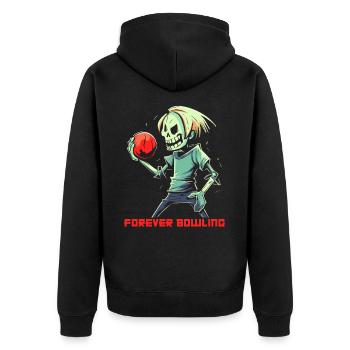 Funny Zombie Bowler, Bowling Forever - Unisex Premium Organic Zip Hoodie - black - Back - Nico (187cm)