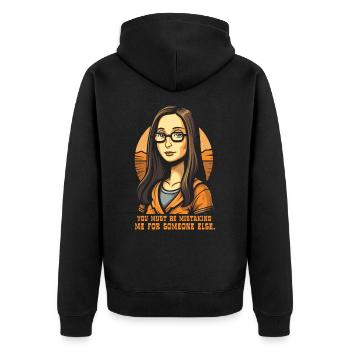 Modern Mona: Nerdy Science Lisa - Unisex Premium Organic Zip Hoodie - black - Back - Nico (187cm)