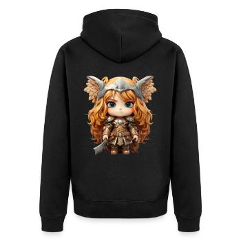 Anja die stolze Wikinger Kriegerin. - Unisex Premium Bio Zip Hoodie - Schwarz - Hinten - Nico (187cm)