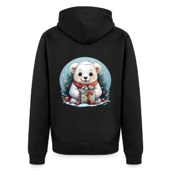 Weihnachtseisbär mit einem Geschenk - Unisex Premium Bio Zip Hoodie - Schwarz - Hinten - Nico (187cm)