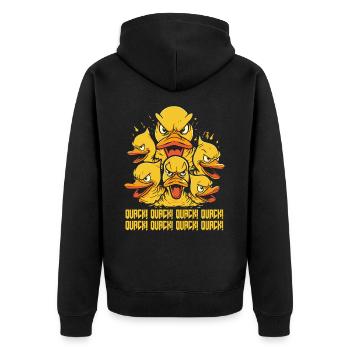 Quack! Wütende Gummi-Enten des Untergangs - Unisex Premium Bio Zip Hoodie - Schwarz - Hinten - Nico (187cm)
