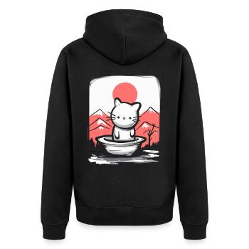 Japan under red sun, is a cute cat - Unisex Premium Organic Zip Hoodie - black - Back - Nico (187cm)