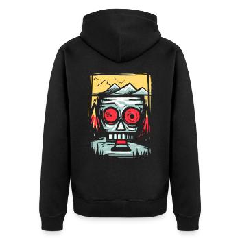 Verrückter Lustiger Natur Roboter - Unisex Premium Bio Zip Hoodie - Schwarz - Hinten - Nico (187cm)