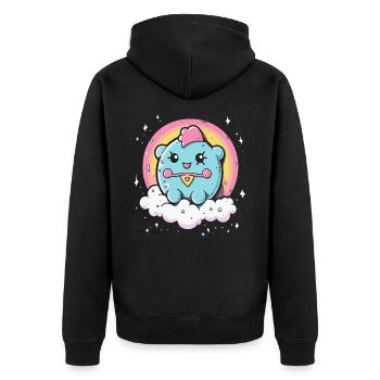 Niedliches Ding mit Regenbogen - Unisex Premium Bio Zip Hoodie - Schwarz - Hinten - Nico (187cm)