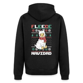 Fleece Feliz Navidad Llama Christmas Badge - Unisex Premium Bio Zip Hoodie - Schwarz - Hinten - Nico (187cm)