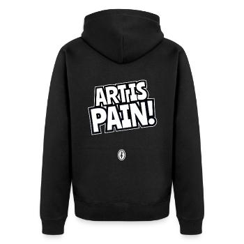 Kunst ist Schmerz - Unisex Premium Bio Zip Hoodie - Schwarz - Hinten - Nico (187cm)