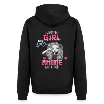 Just A Girl Who Loves Anime And K-Pop African Amer - Unisex Premium Bio Zip Hoodie - Schwarz - Hinten - Nico (187cm)