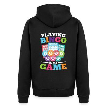 Playing Bingo Is My Game für einen Bingo Spieler - Unisex Premium Bio Zip Hoodie - Schwarz - Hinten - Nico (187cm)