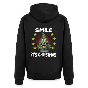 Smile It's Chistmas für Männer, Frauen und - Unisex Premium Bio Zip Hoodie - Schwarz - Hinten - Nico (187cm)