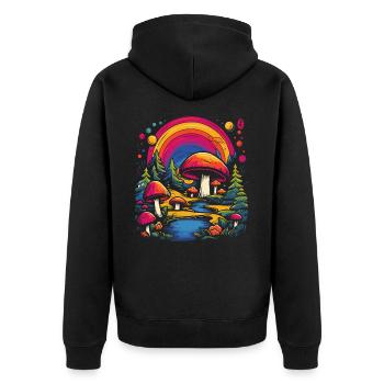 Champignons naturels arc-en-ciel dans la forêt du pays des merveilles des champignons - Veste à capuche bio Premium Unisexe - noir - Dos - Nico (187cm)